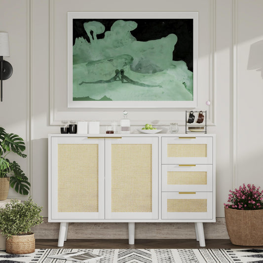 Rattan Kitchen Buffet Cabinet with 2 Doors 3 Shelves