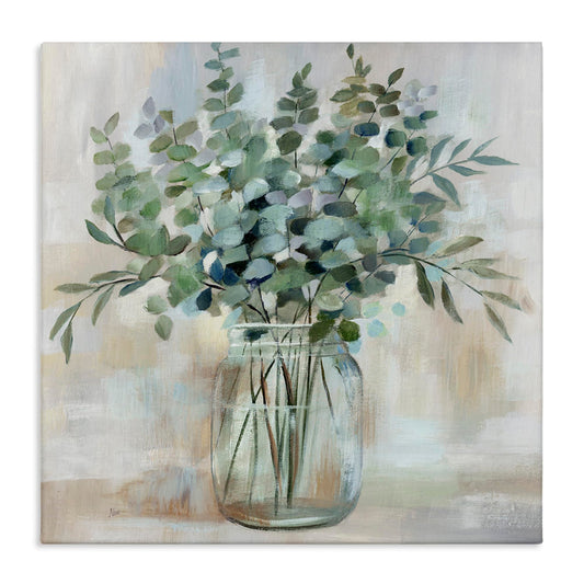 Eucalyptus Flower Herb Arrangement Rustic Jar Canvas Wall Art