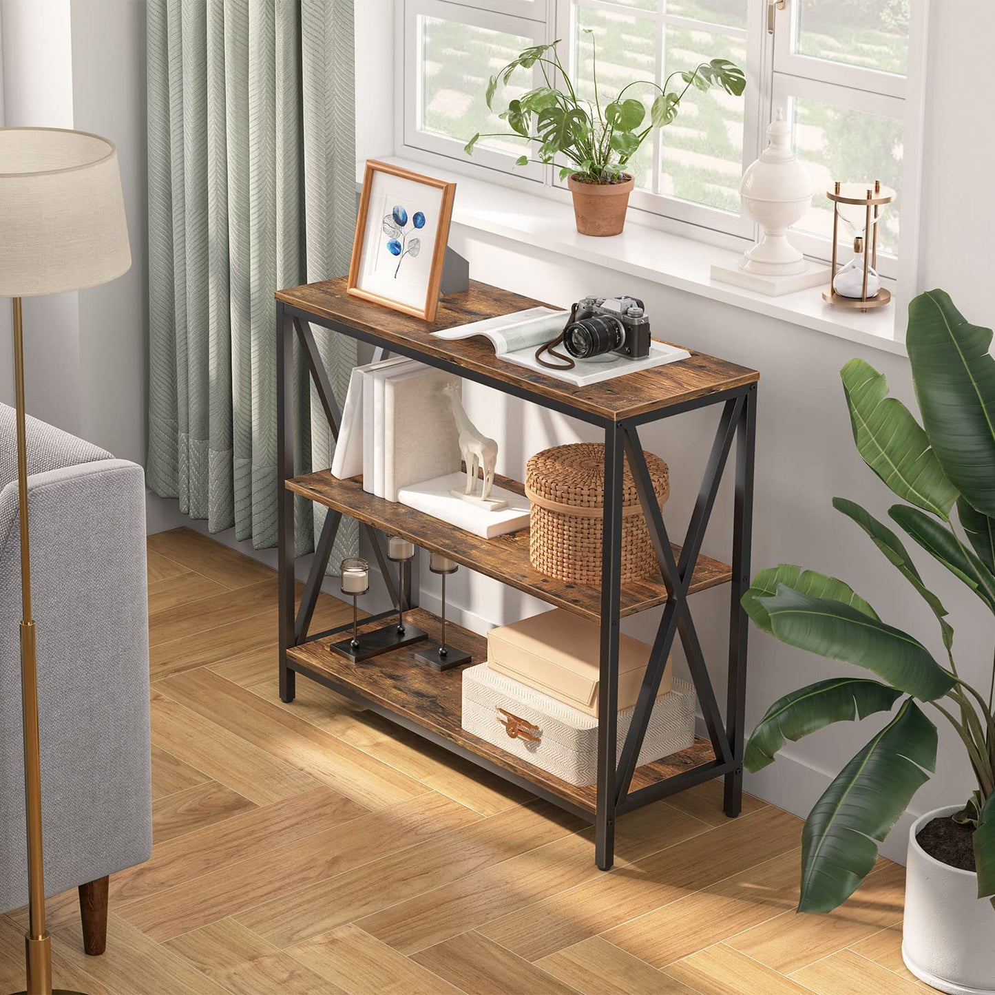Industrial 3-Tier Narrow Console Table