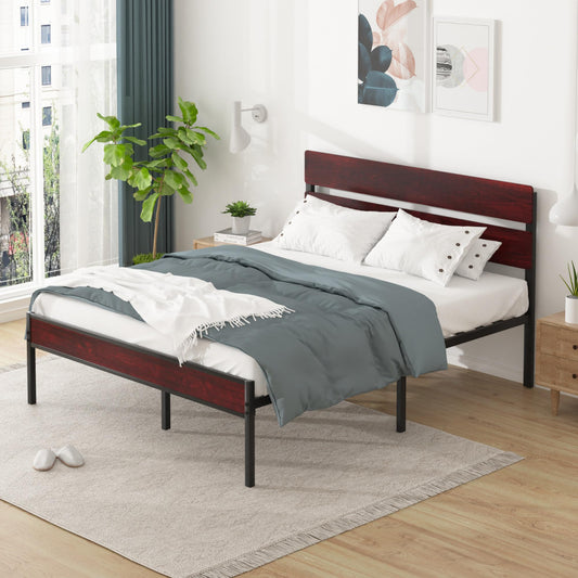 Platform Bed Frame with Wooden Headboard