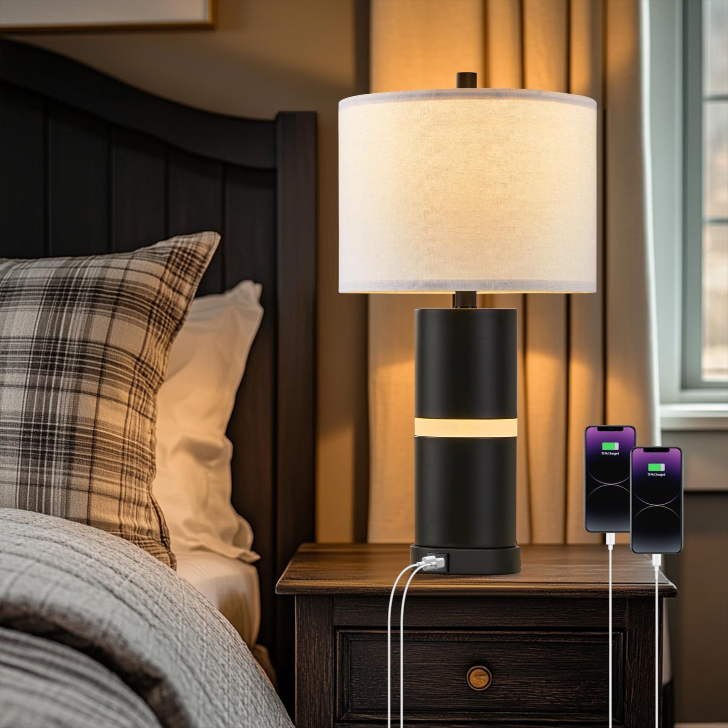 23.25'' Black USB Table Lamp Set
