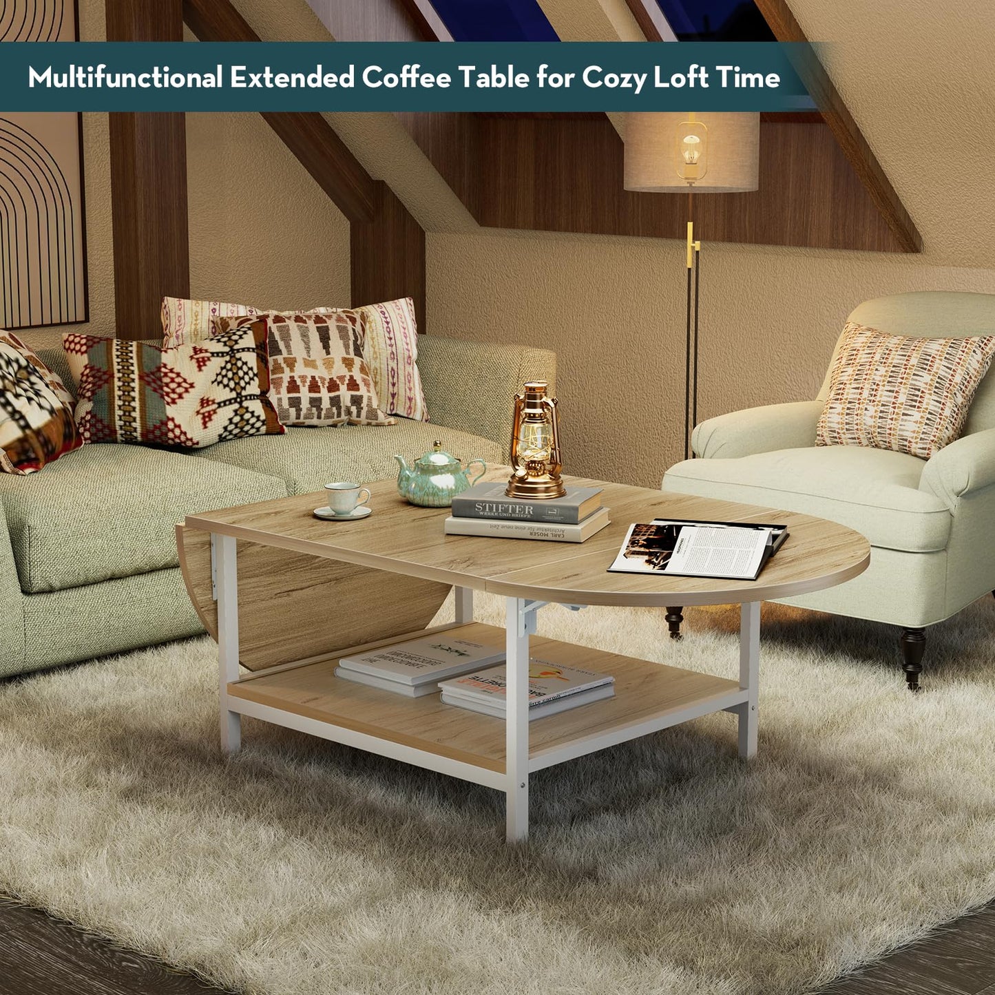 2-Tier Extended Coffee Tables-Oak