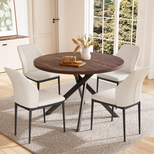 Walnut Table+4 White Chairs Dining Table