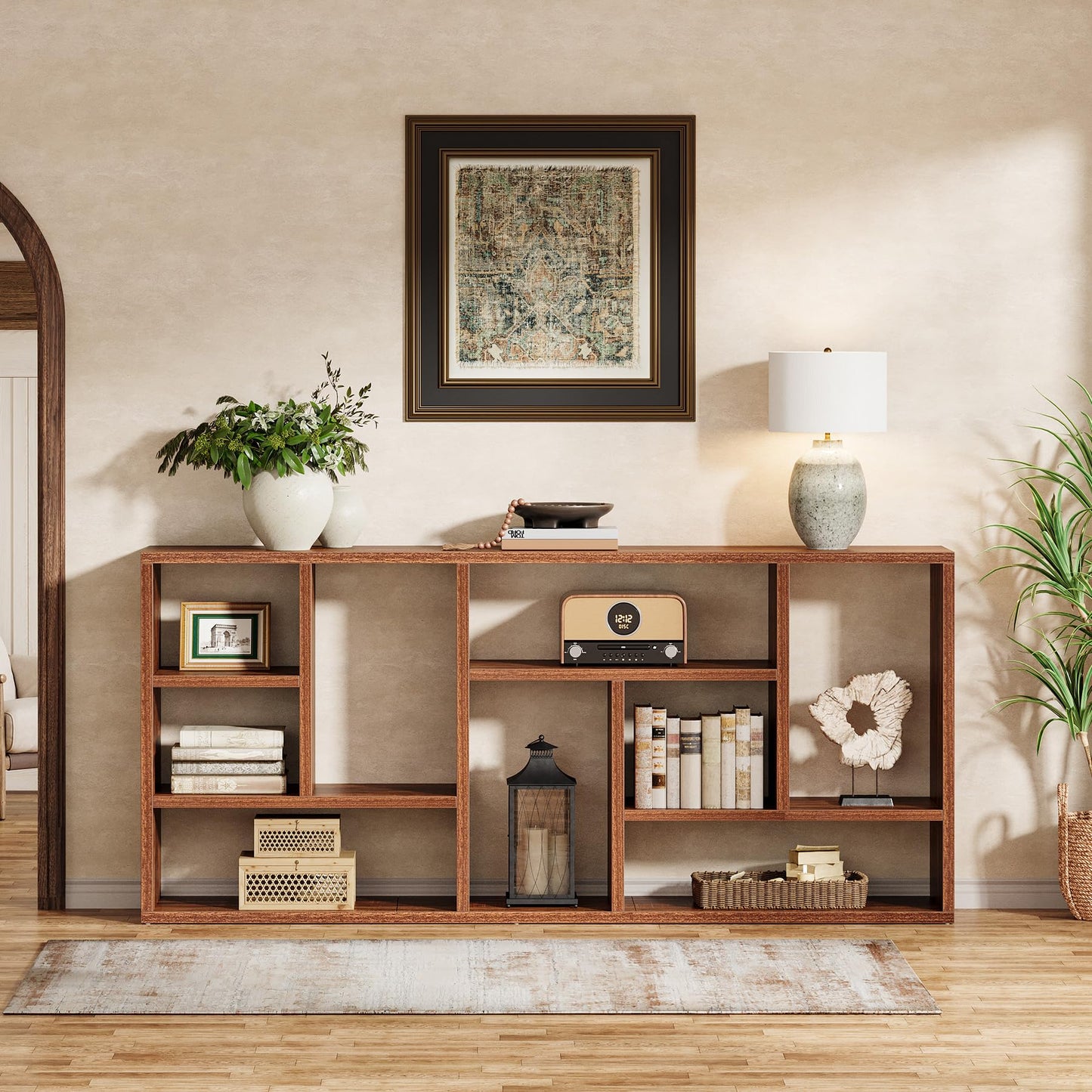 4-Tier Entryway Table Behind Sofa with 9 Cubbies for Living Room