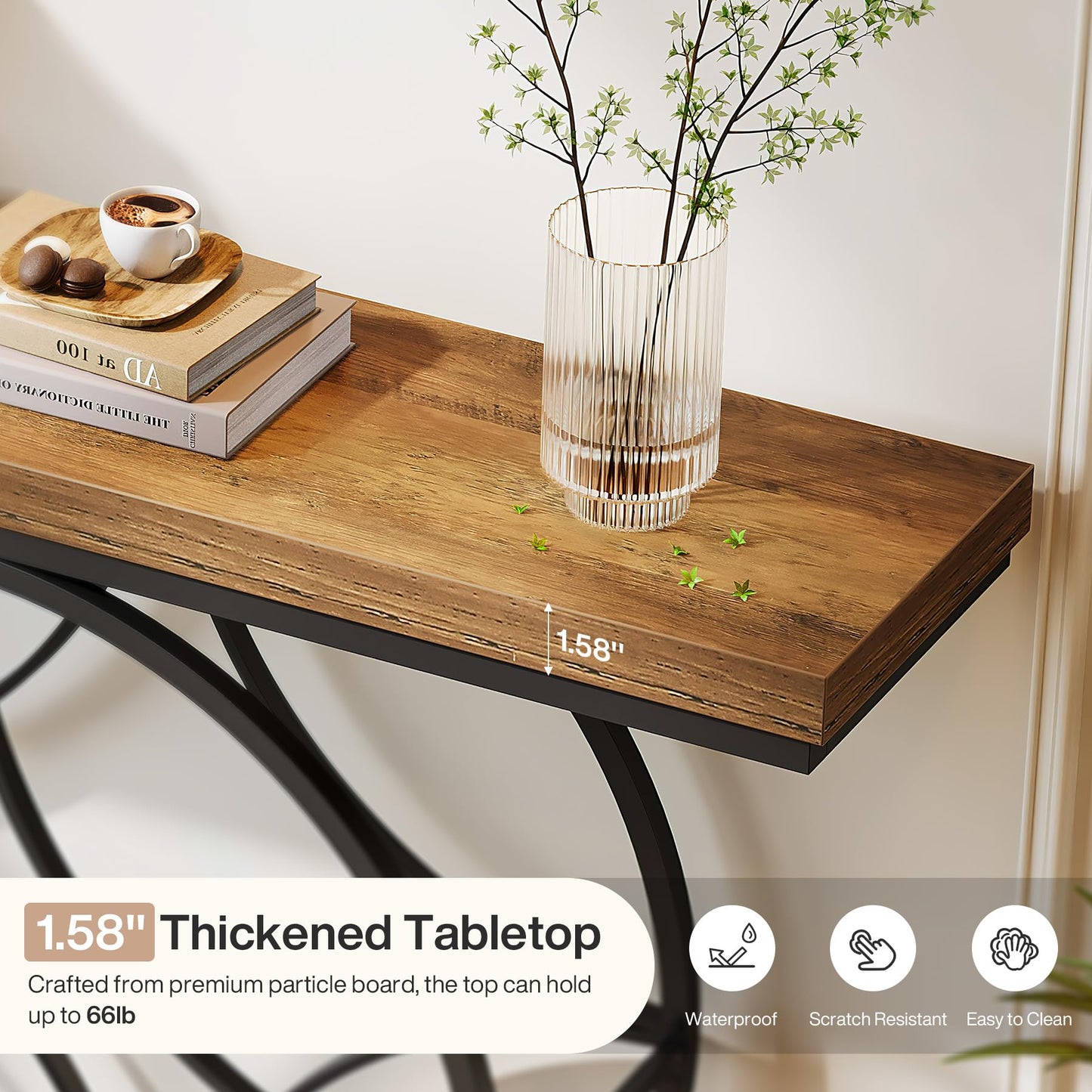 Industrial 2-Tier Sofa Table with Geometric Metal Frame