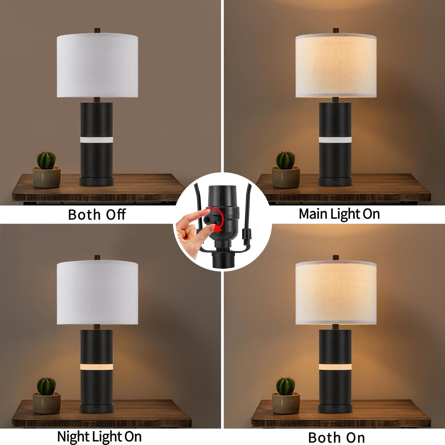 23.25'' Black USB Table Lamp Set