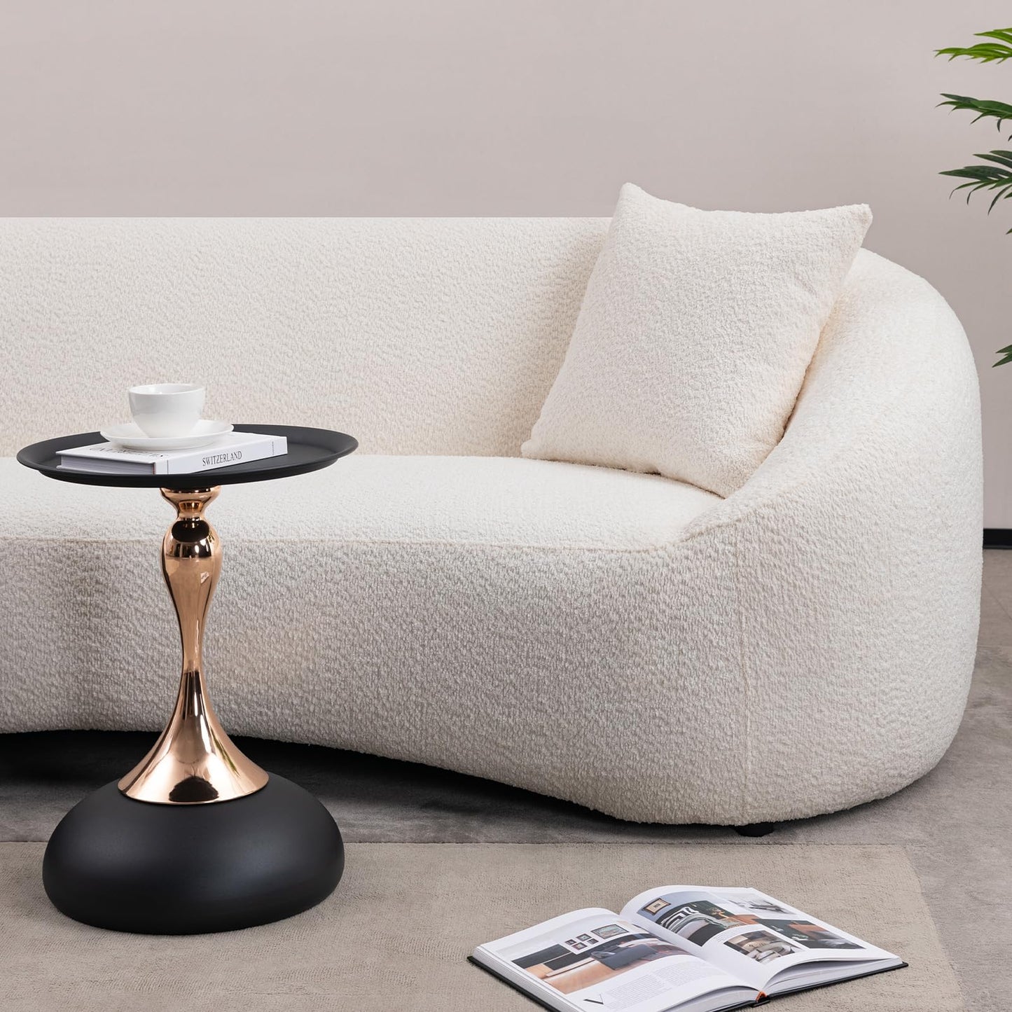 Minimalist Curved 3 Seater Boucle Teddy Velvet Fabric Sofa