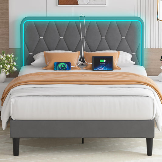 Upholstered Bed Frame with Headboard Adjustable