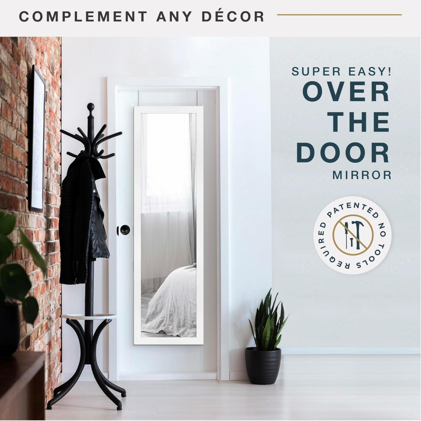 Over The Door Mirror, Full Length Hanging Mirror for Bedroom and Bathroom Doors