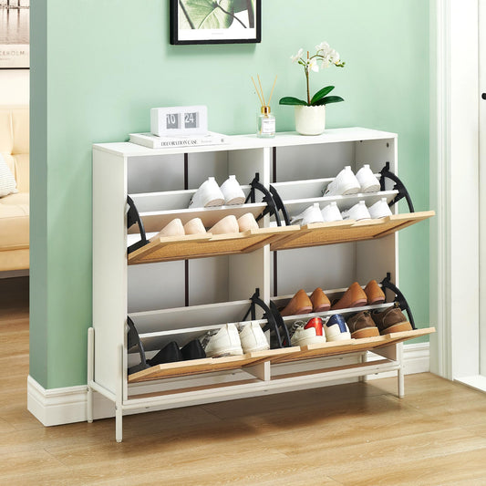 Rattan Shoe Storage Cabinet with 4 Flip Drawers