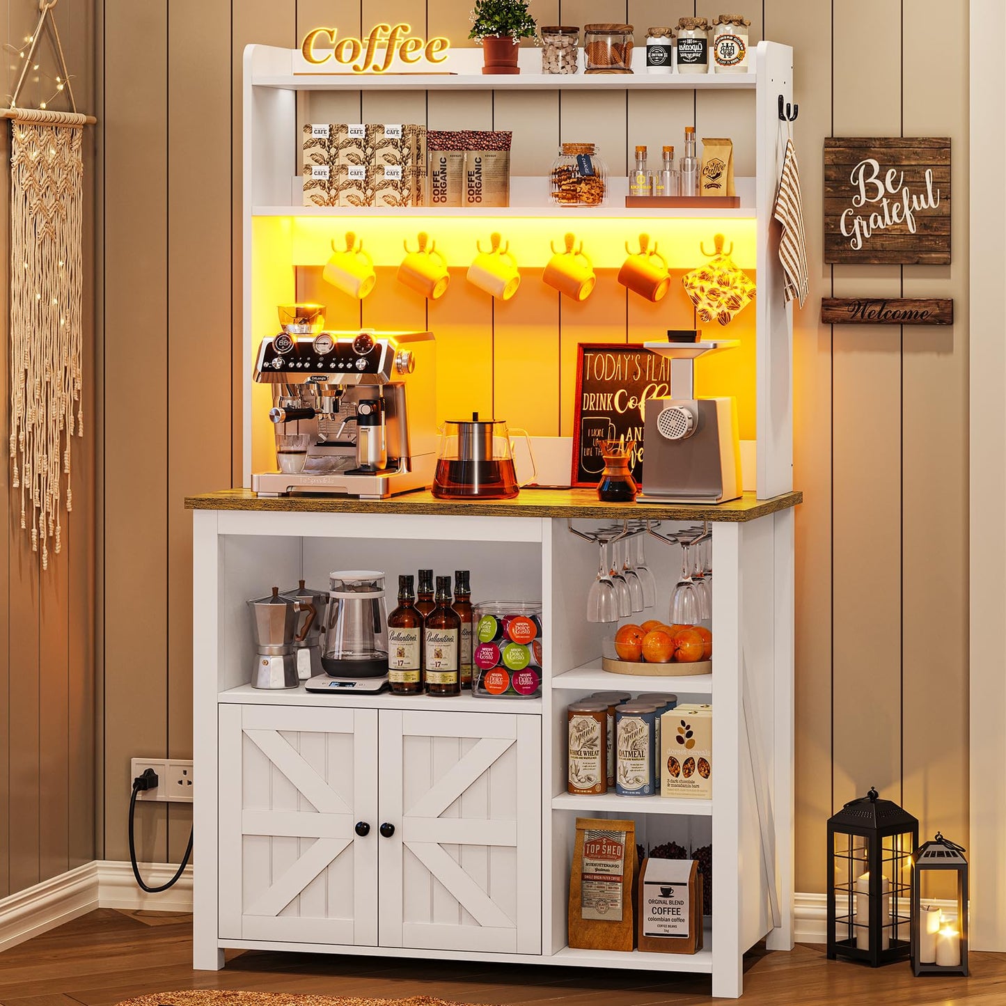 White Kitchen Rack Coffee Bar