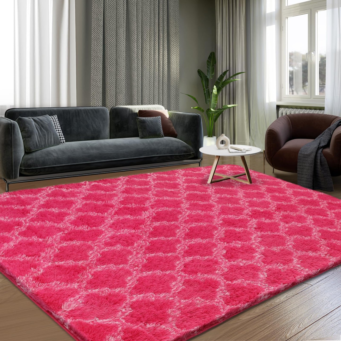 Hot Pink/White Area Rugs