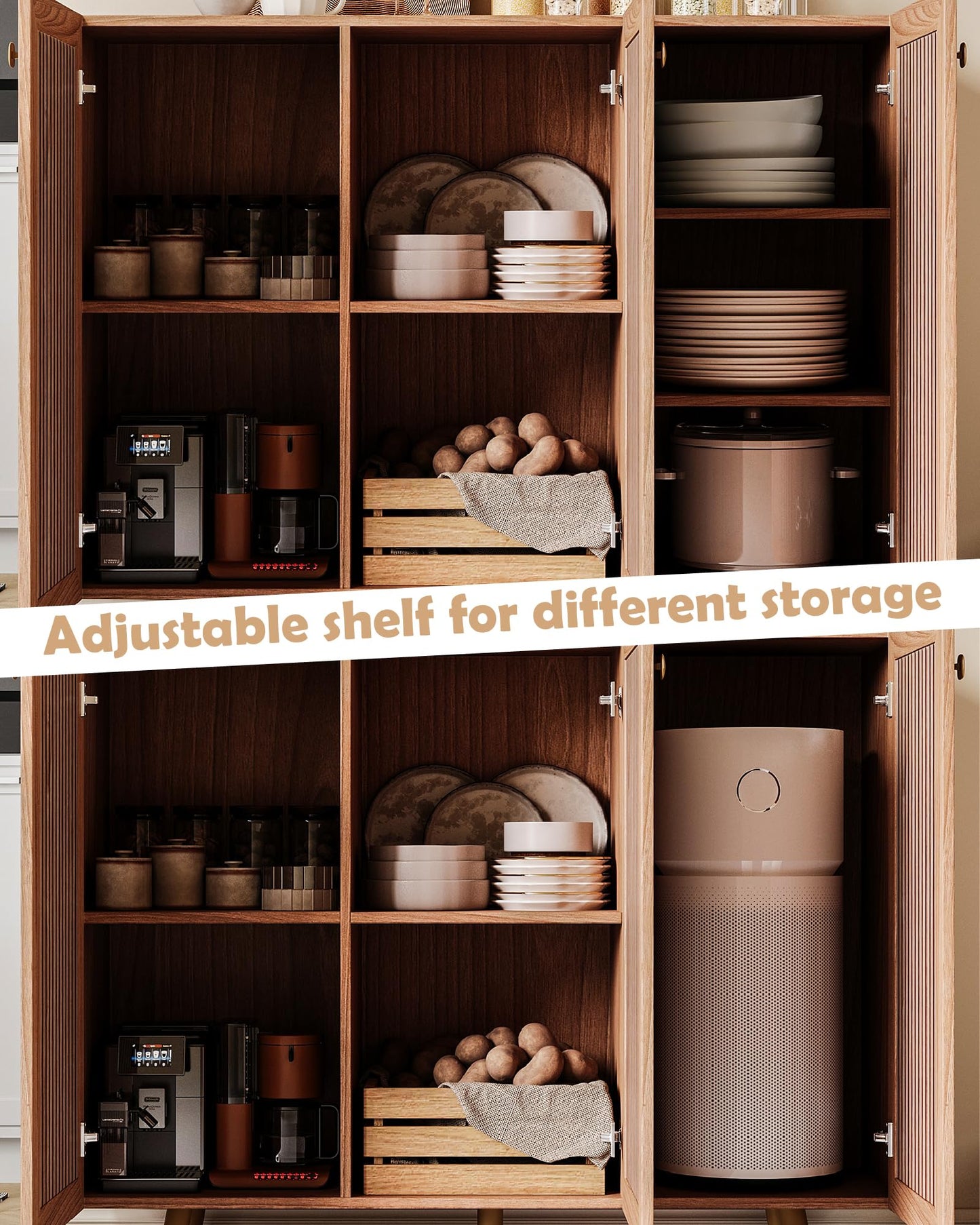 Sideboard Buffet Cabinet with 3 Faux Slatted Pattern Doors