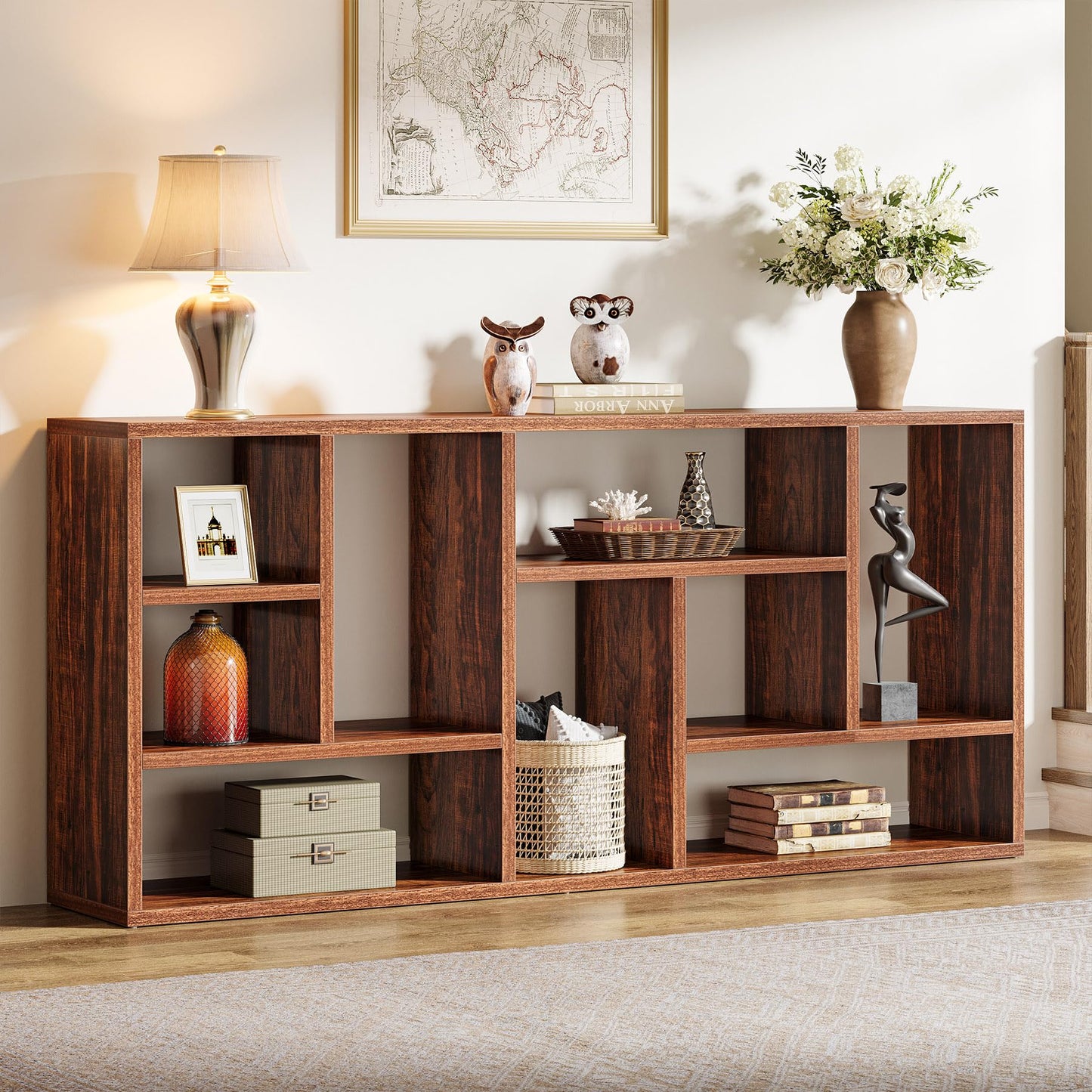4-Tier Entryway Table Behind Sofa with 9 Cubbies for Living Room