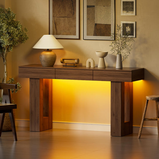63-Inch Long Console Table with Colorful LED Lights