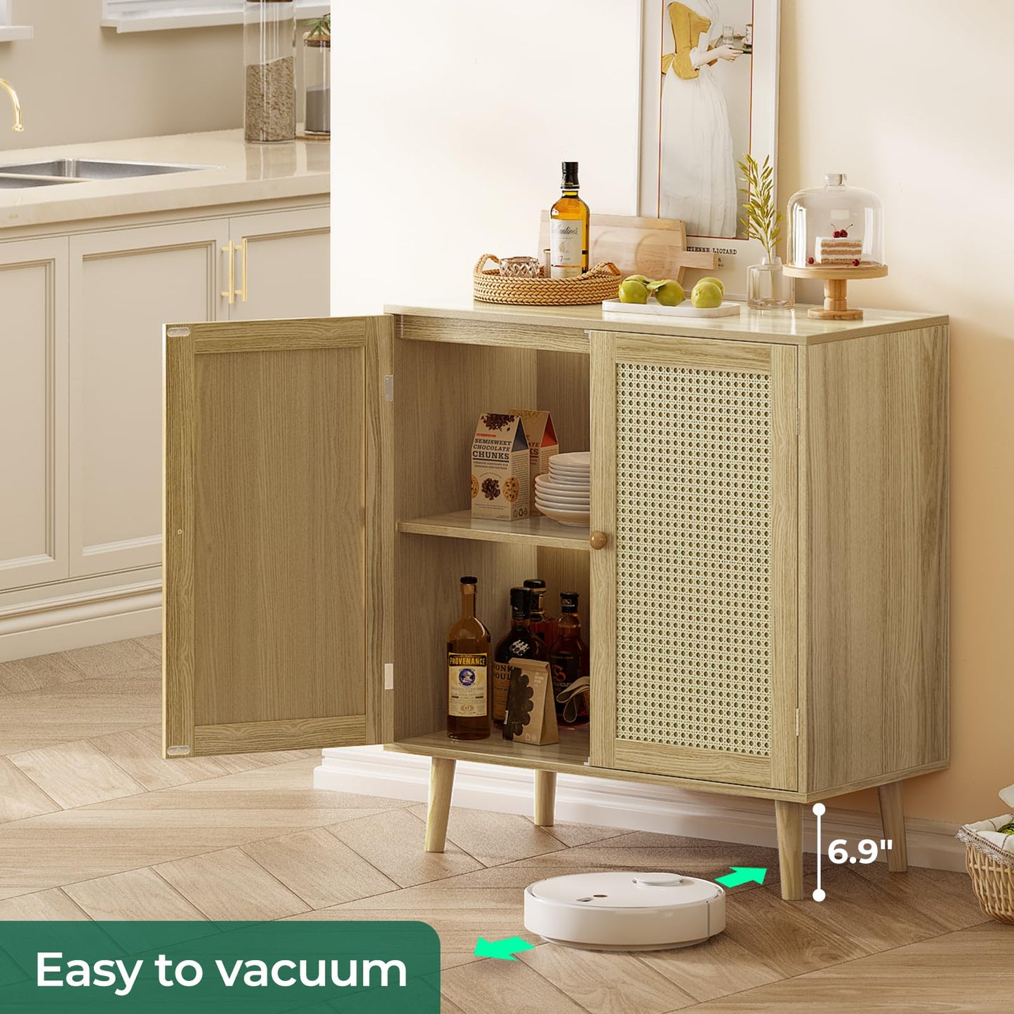 Storage Cabinet with PE Rattan Décor Doors