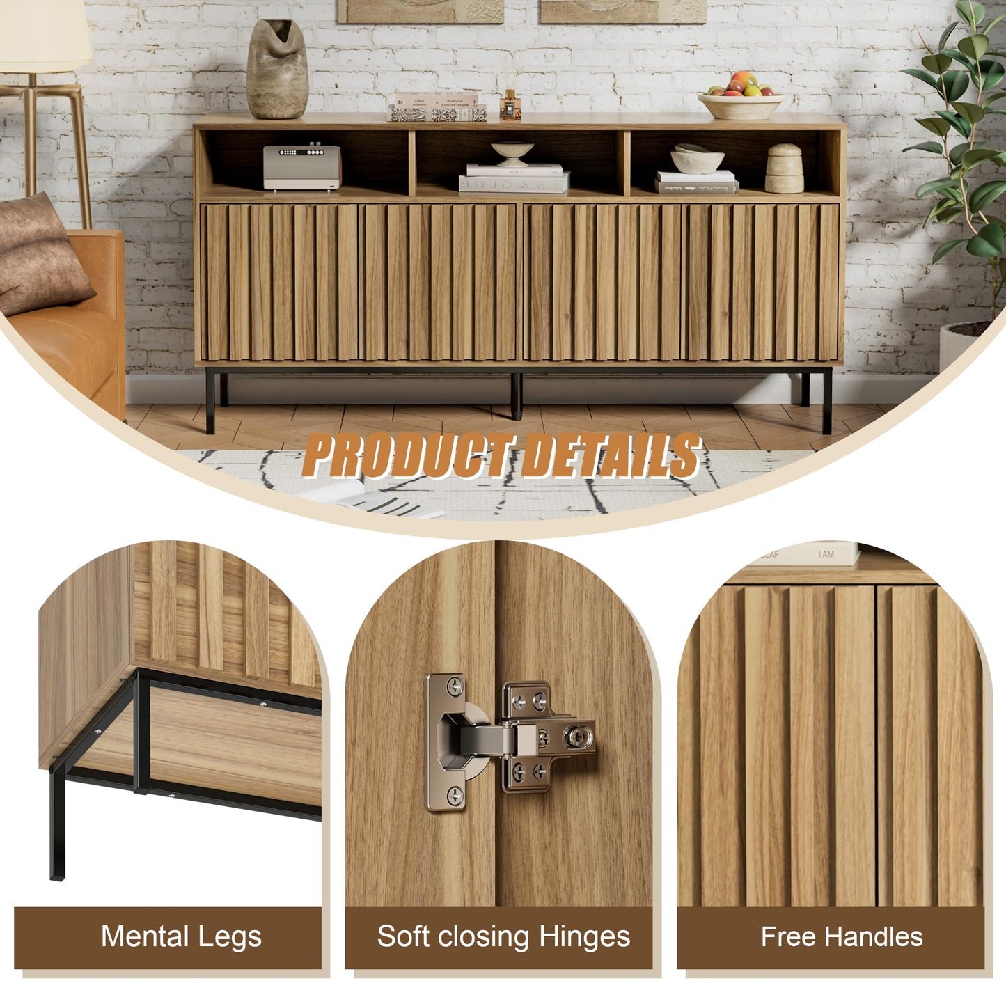 Mid Century Modern Sideboard Buffet with Storage