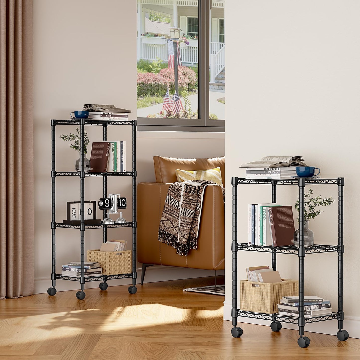 Black Kitchen Rack and Book Shelves