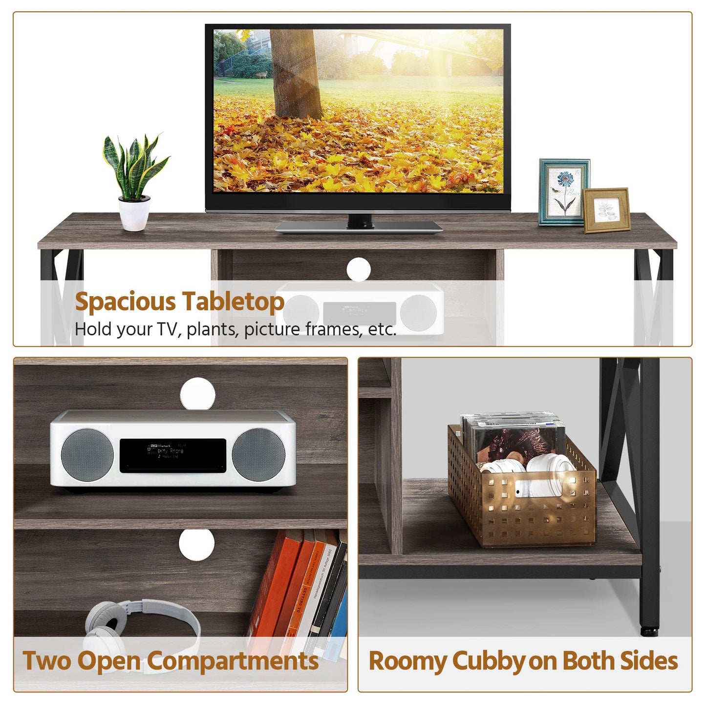 Taupe Wood 65 Inch TV Stand