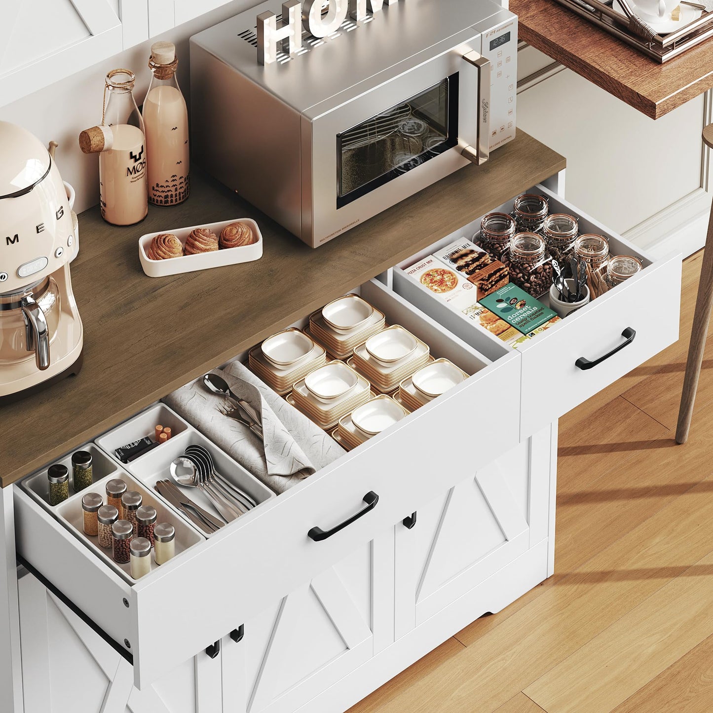 White/Rustic Brown Kitchen Pantry Storage Rack