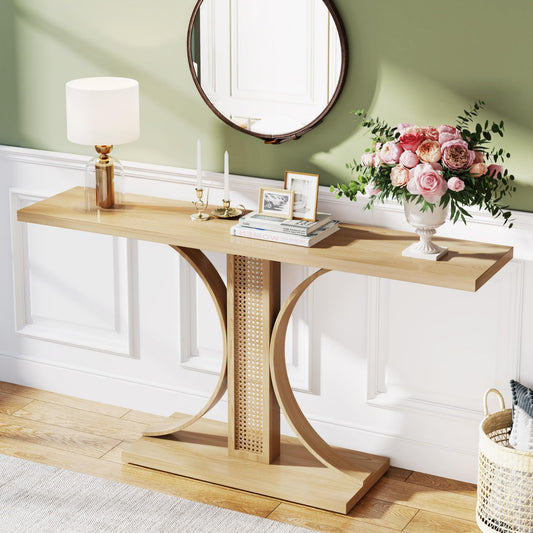 55 Inches Rattan Console Table