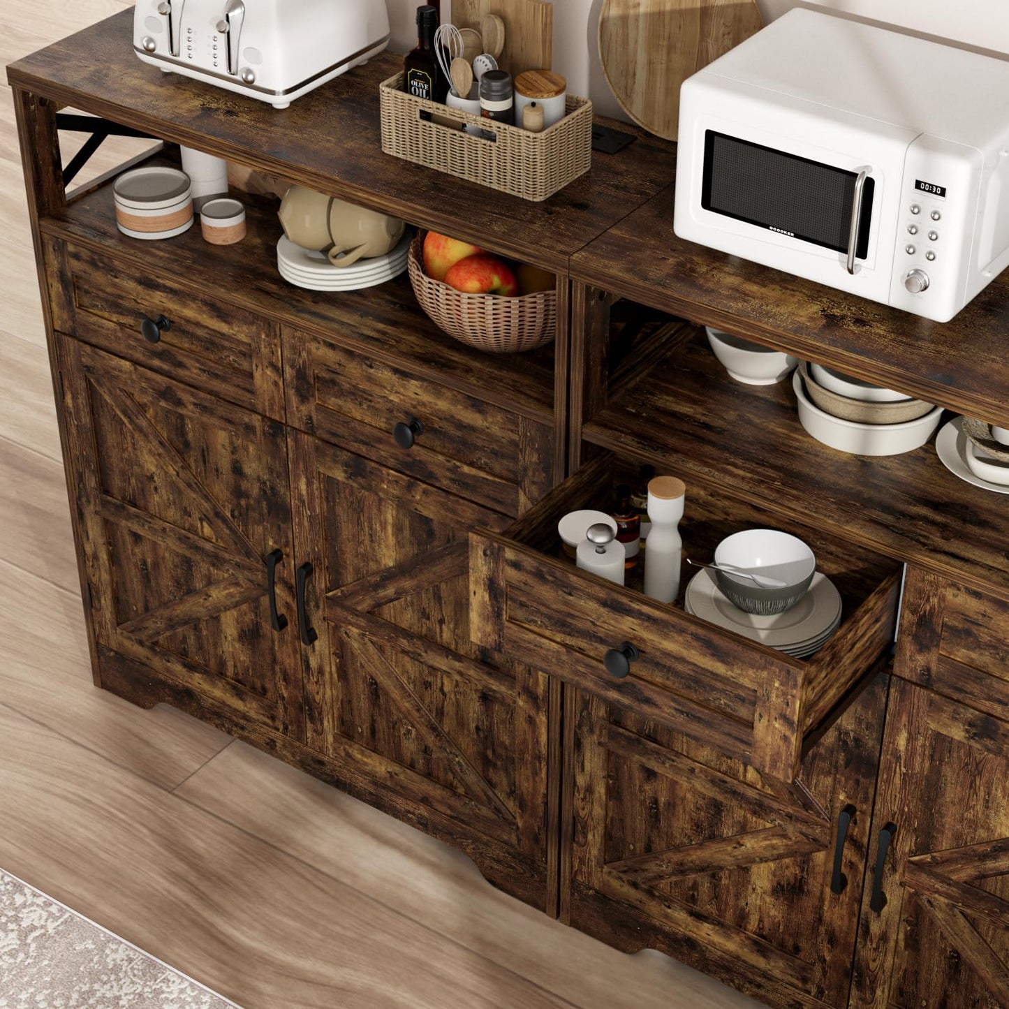 31.5" Rustic Brown Storage Cabinet with Doors and Drawers