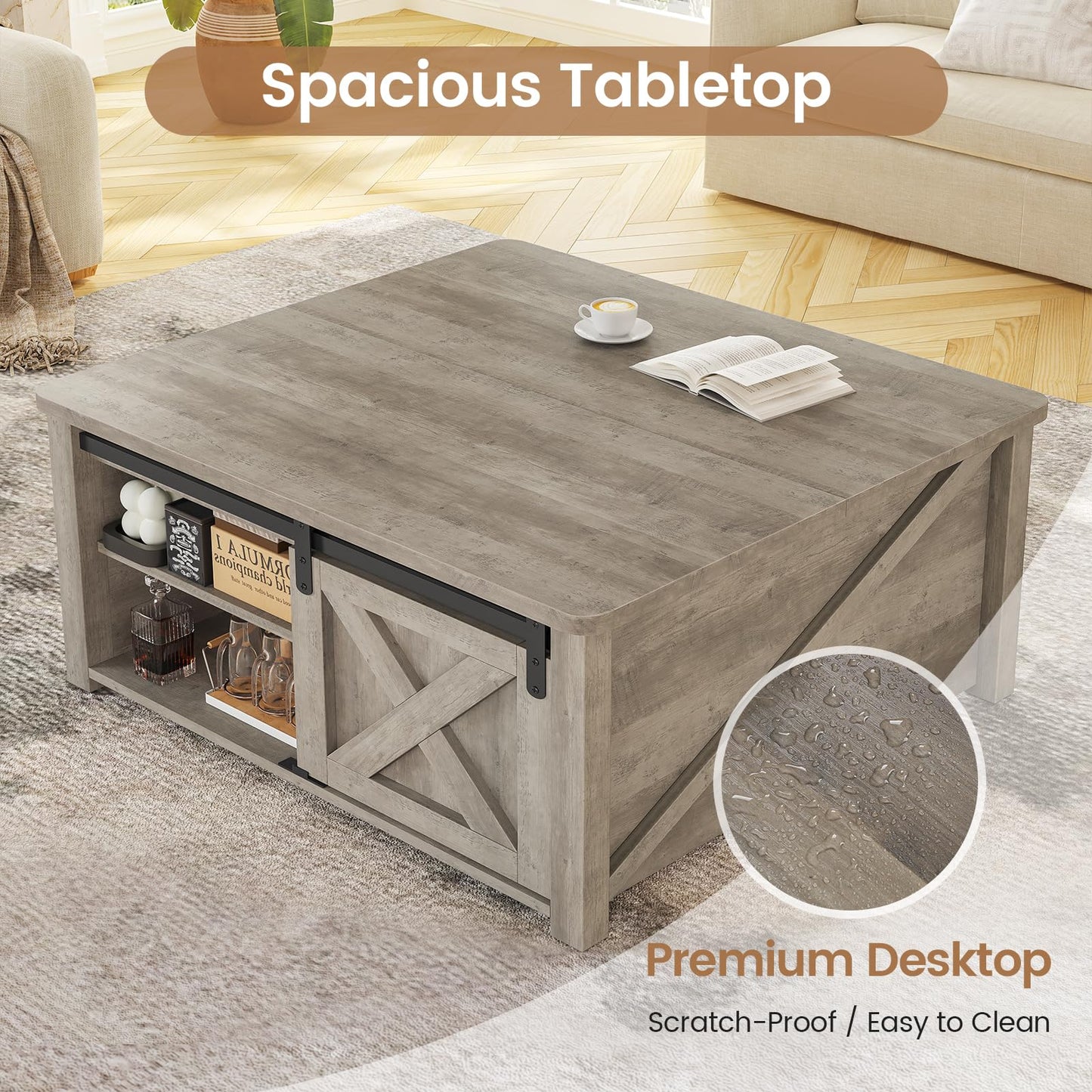 31.5" Lift Top Coffee Table With Storage