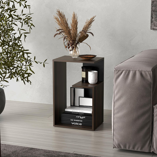 Tuhome Everet 25" High 3-Tier Shelf Side Table Dark Oak