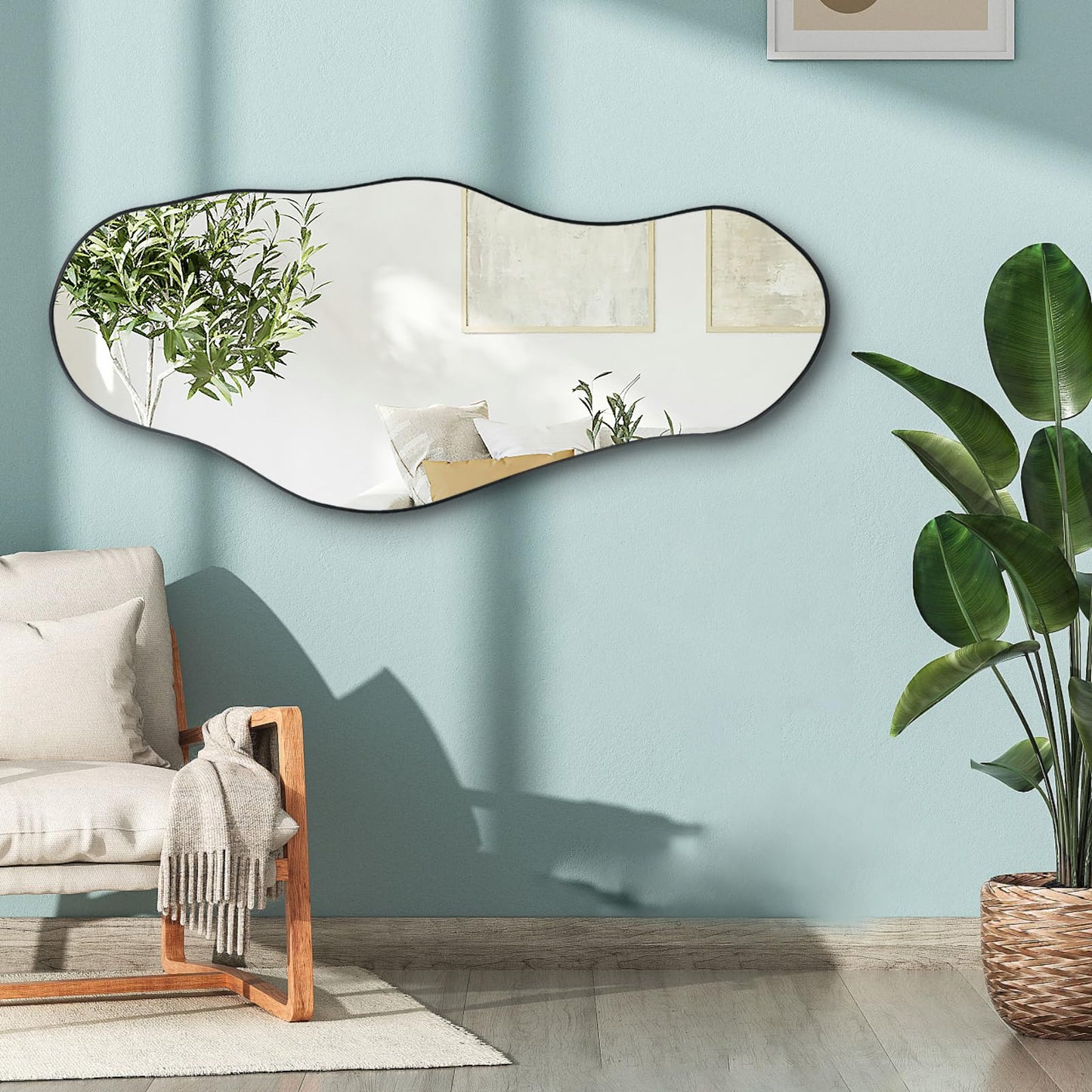 47.2"x21.4" Asymmetrical Oblong Mirror, Cloud Shaped Mirror