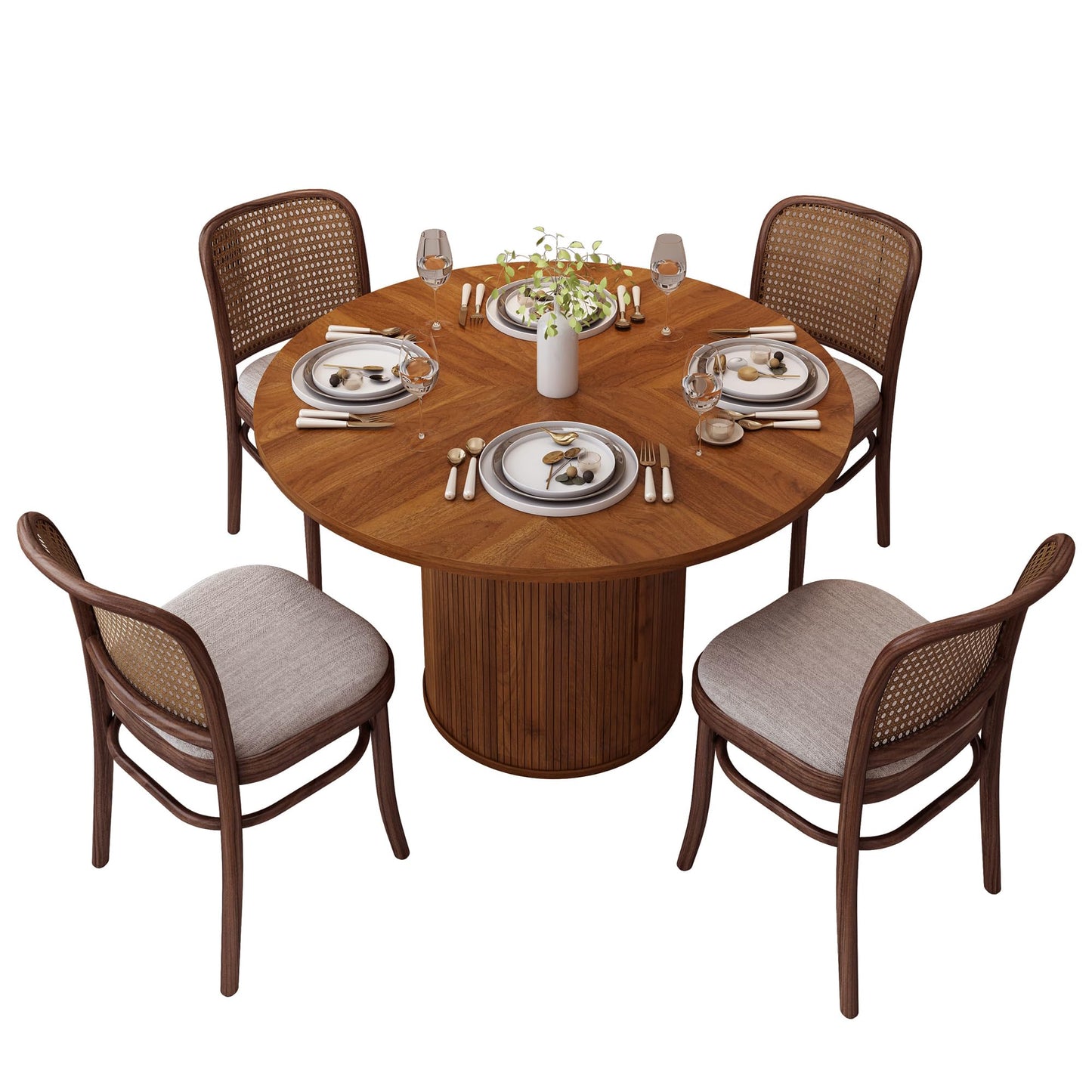 Walnut+hidden Storage - 47 inch Round Dining Table