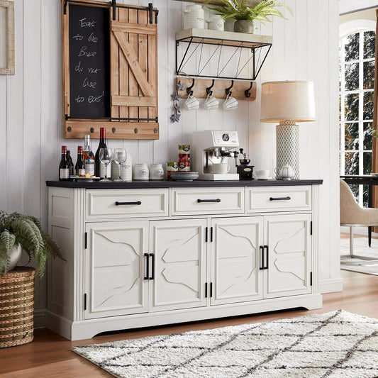 66" Large Buffet Sideboard Cabinet with 4 Doors and 3 Drawers