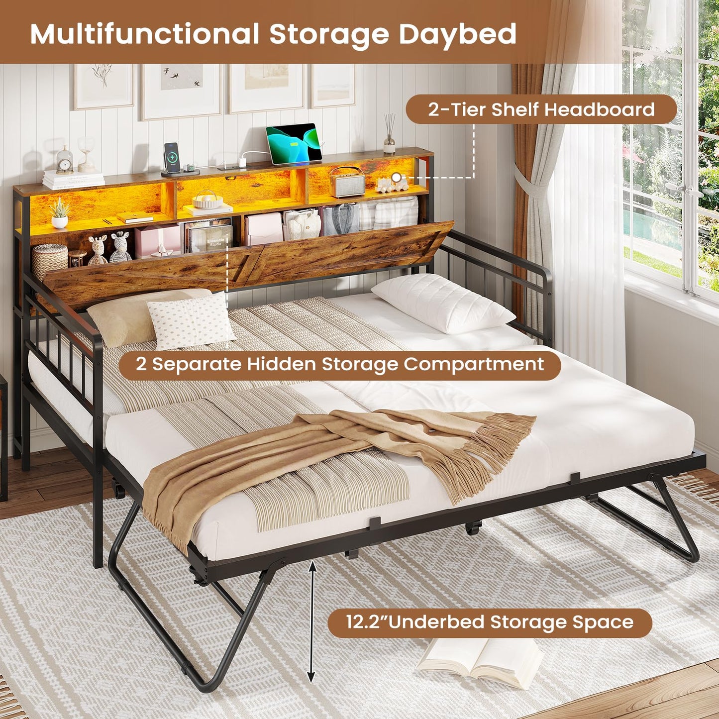 Day Bed with Trundle Bed Twin