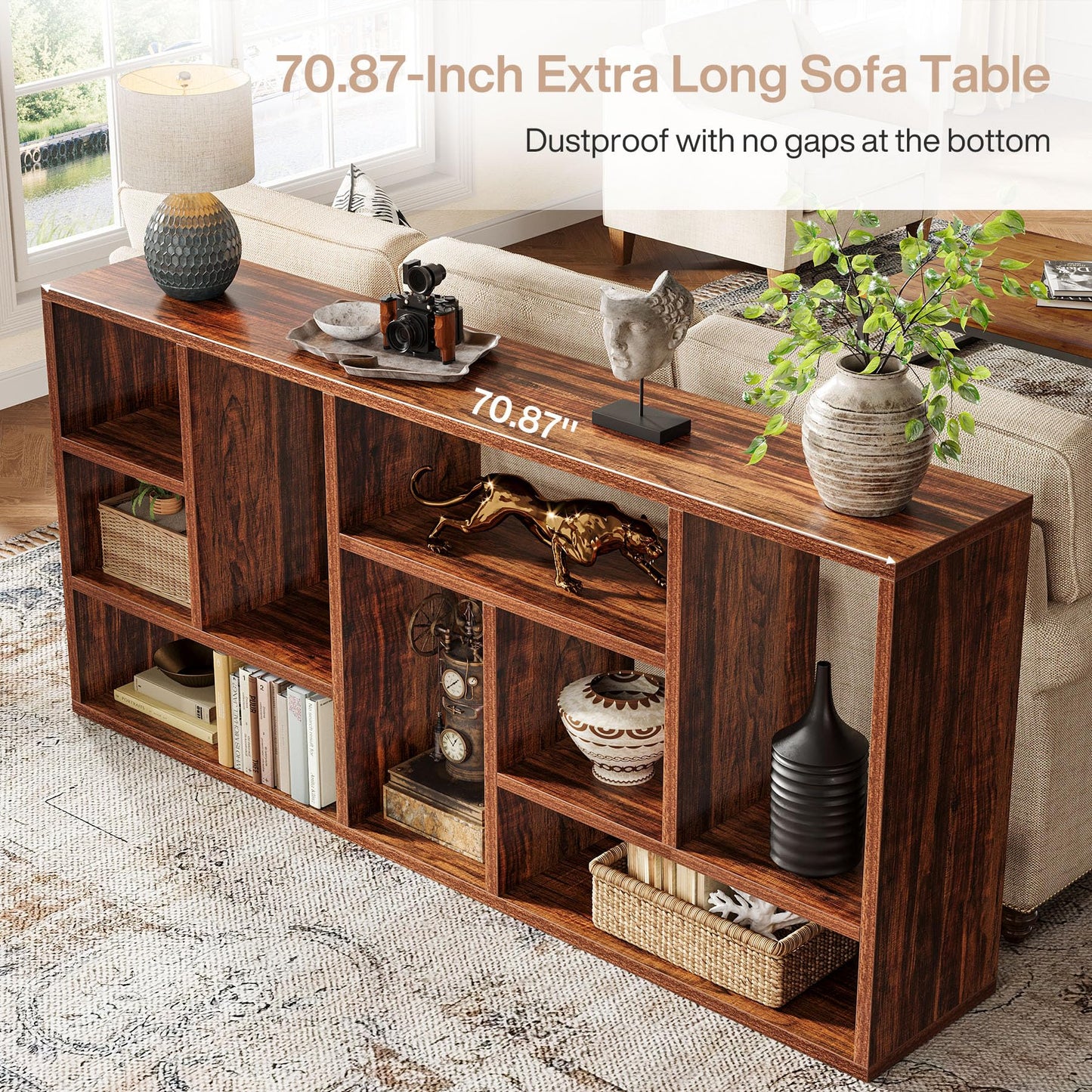 4-Tier Entryway Table Behind Sofa with 9 Cubbies for Living Room