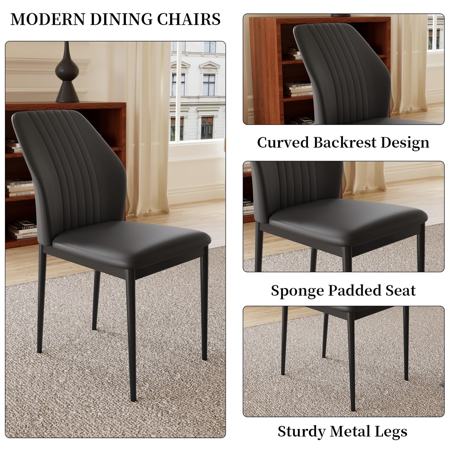 Cream Table+4 Black Chairs Dining Table