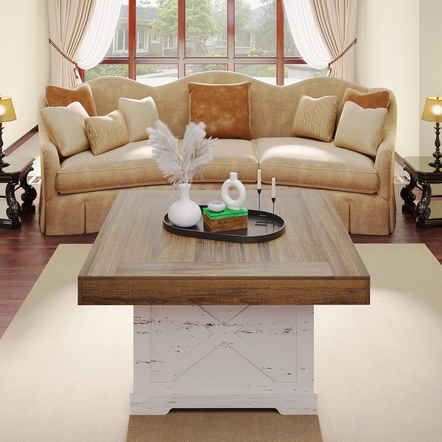 Antique White+walnut Coffee Table