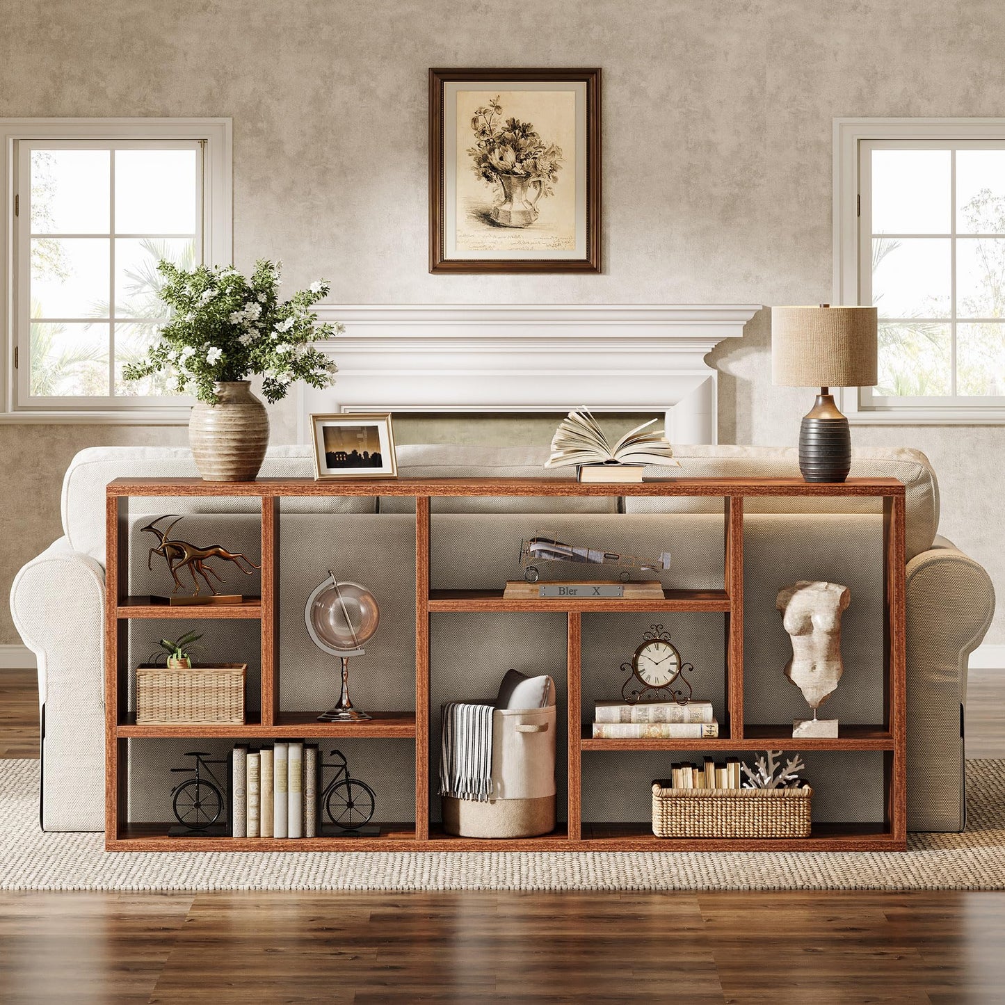 4-Tier Entryway Table Behind Sofa with 9 Cubbies for Living Room