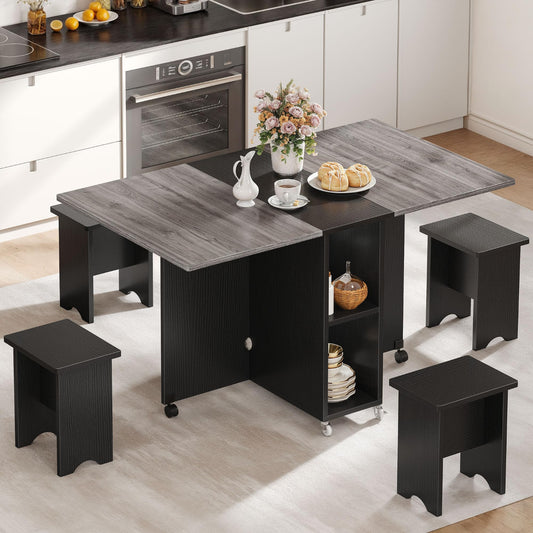 5 Pieces Folding Extendable Dining Table Set