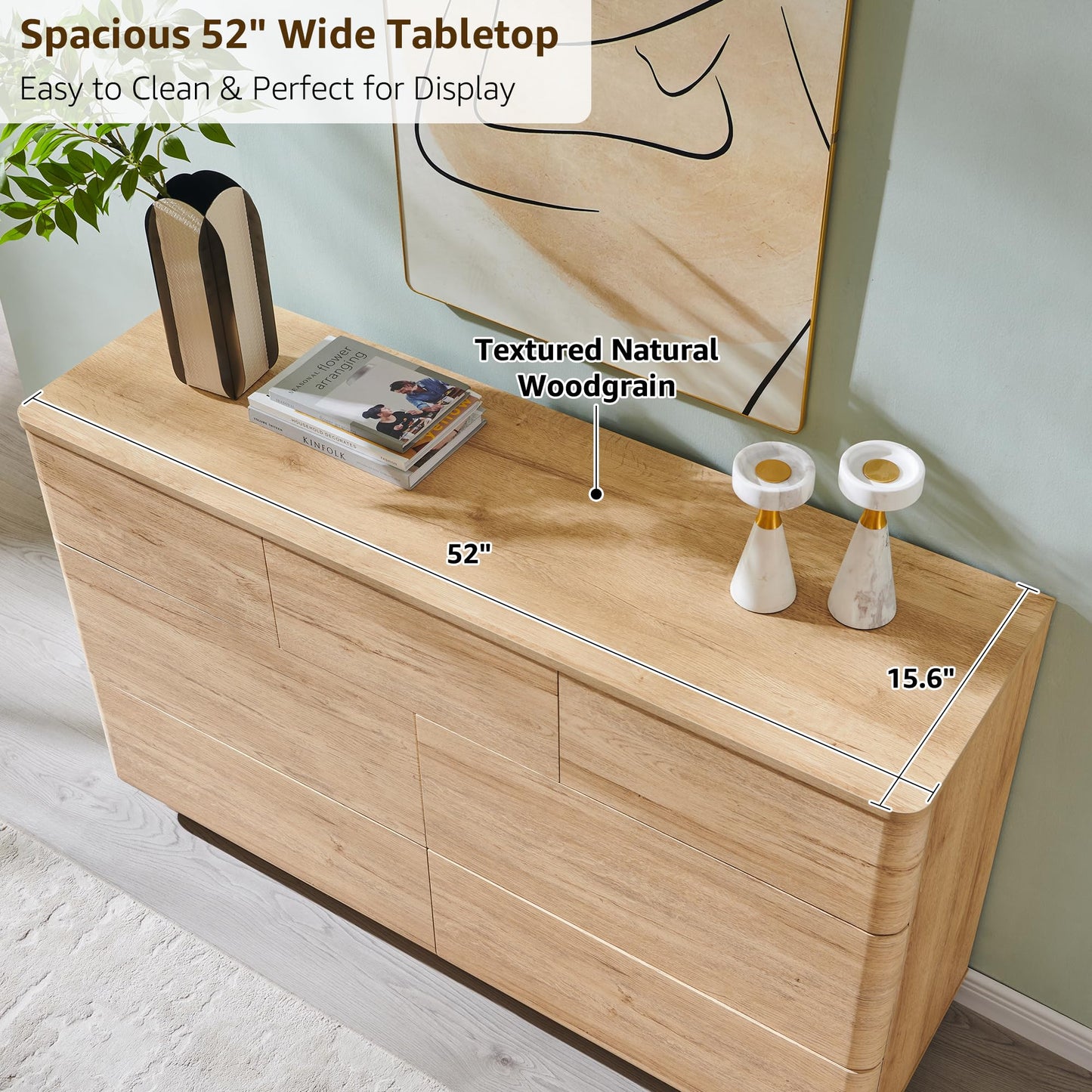 52" Wide Modern 7 Drawer Dresser for Bedroom