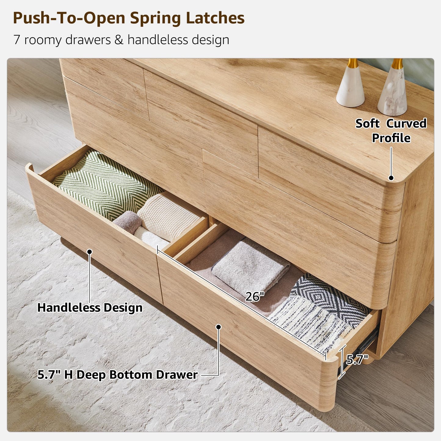 52" Wide Modern 7 Drawer Dresser for Bedroom