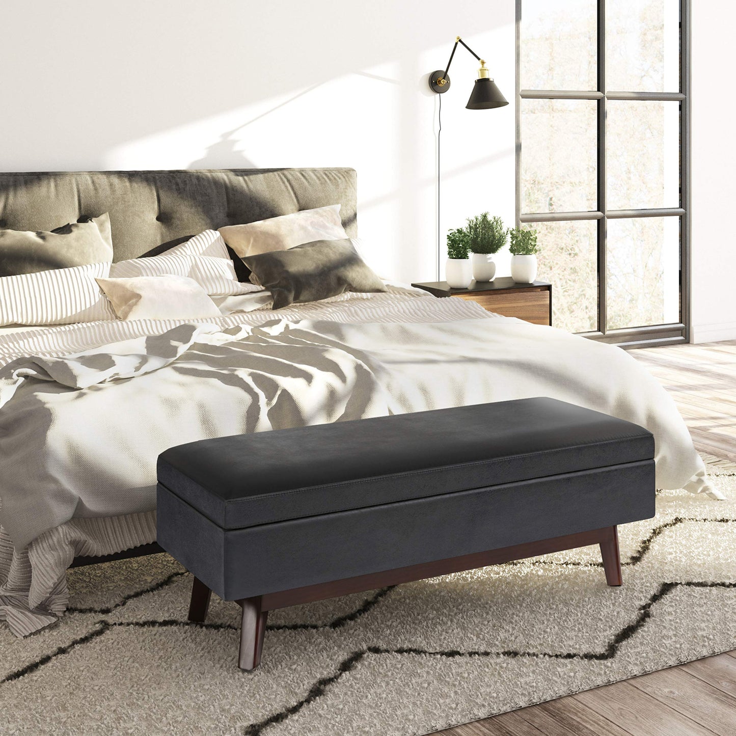 48 inch Wide Mid Century Rectangular Storage Ottoman