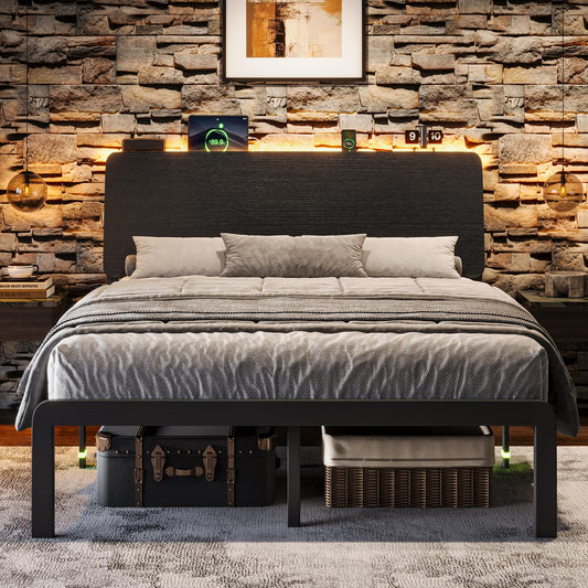 Queen Bed Frame with Ergonomic Storage Headboard