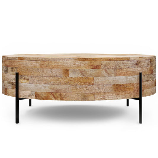 Natural Solid Mango Wood 38 inch Wide Round Modern