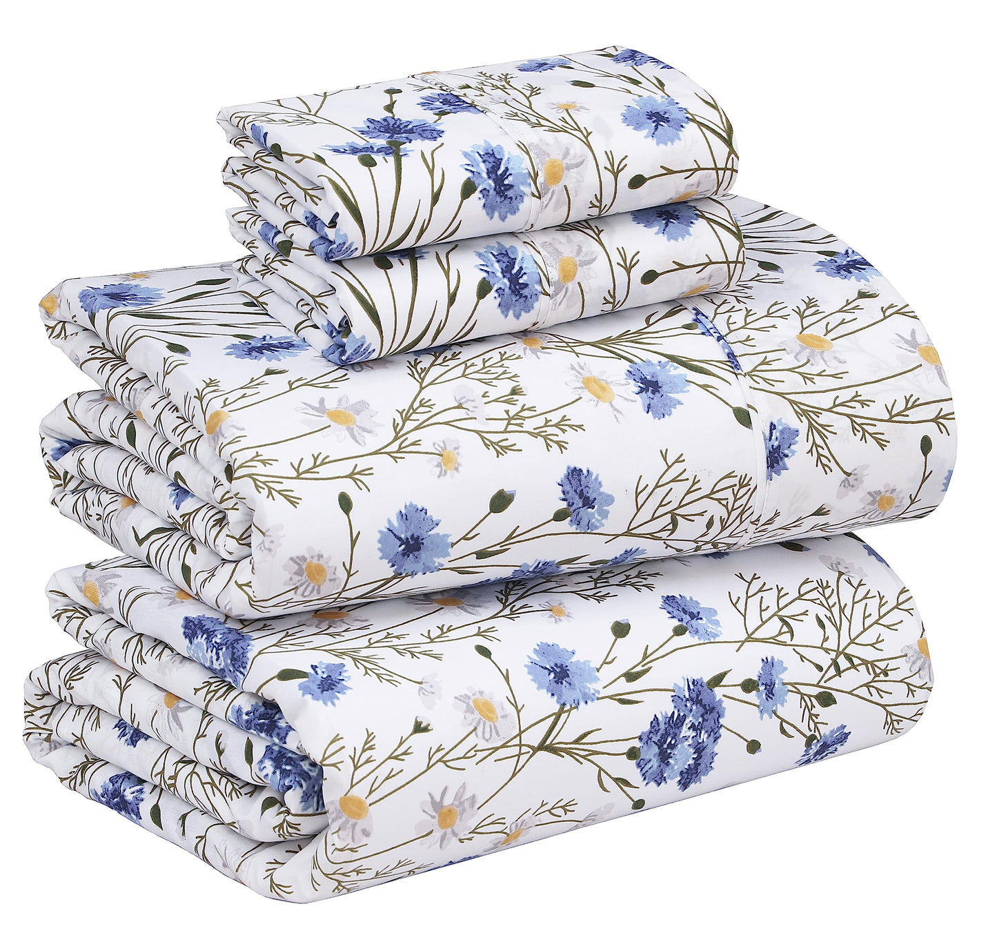 RUVANTI 100% Cotton Sheets Queen Size Set, 4 Pieces, Soft & Breathable Percale Weave Bedding, Deep Pocket 16", Hotel Standard, Crisp Cool Feeling, Durable, Perfect Floral Bed Sheet, Sweet Pea