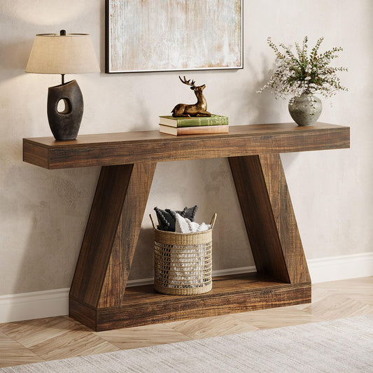 55-Inch Rustic Sofa Console Table with Storag