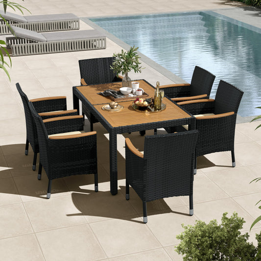 Black/Beige Dining Acacia Wood Table