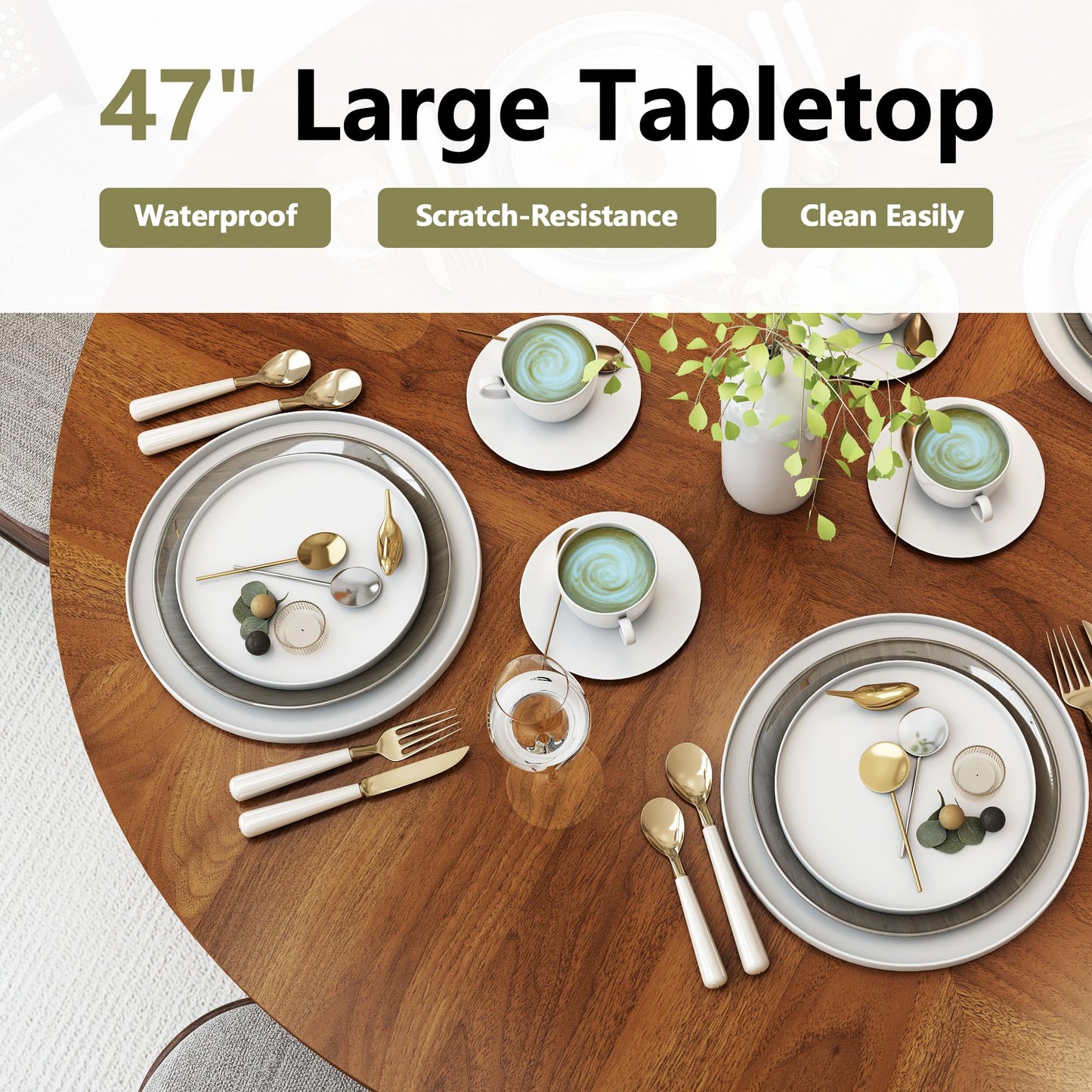 Walnut+hidden Storage - 47 inch Round Dining Table