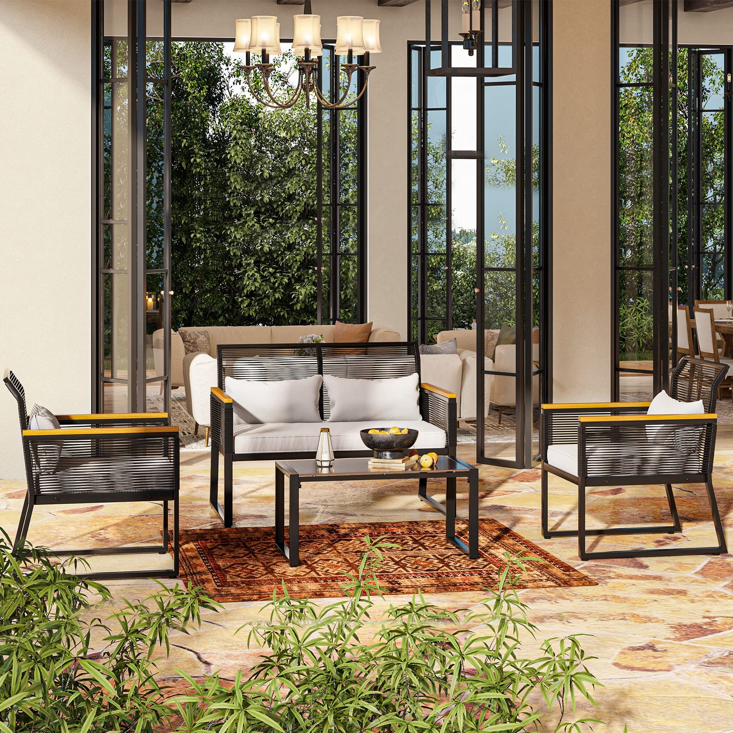 Modern 4-Piece Outdoor Wicker Patio Furniture Set