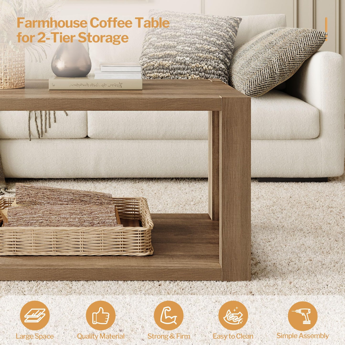 Reclaimed Caramel  Farmhouse Wood Nesting Coffee Tables Set