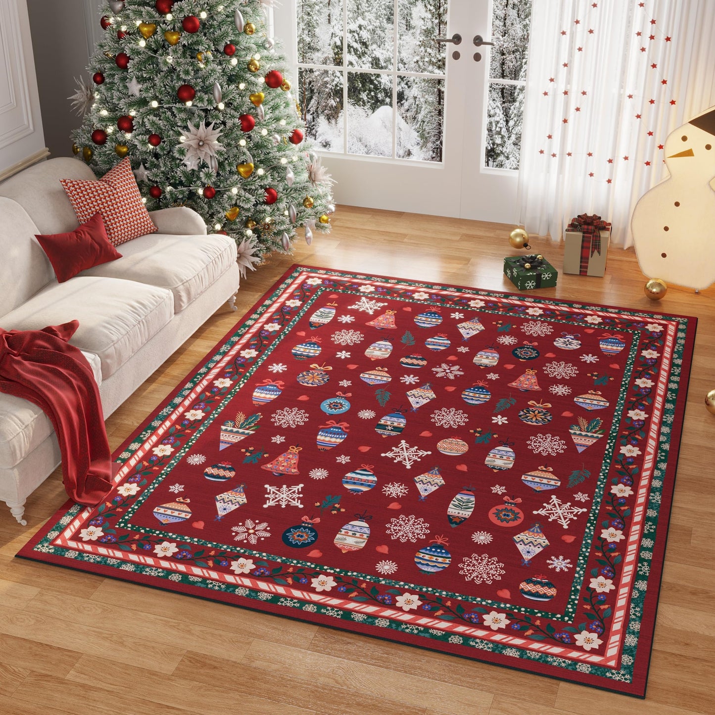 Xmas Snowflake Red Rugs