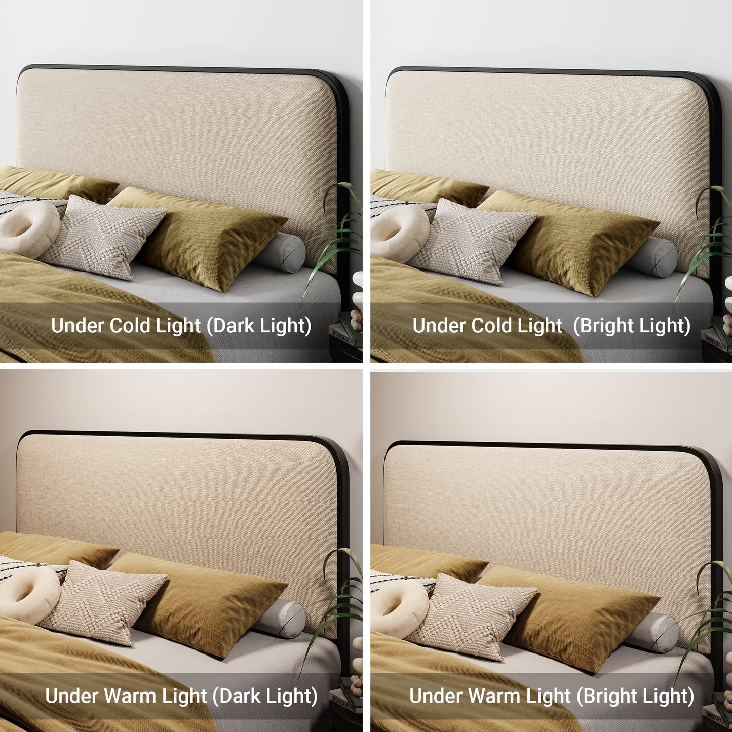 Metal Bed Frame with Curved Upholstered Headboard and Footboard